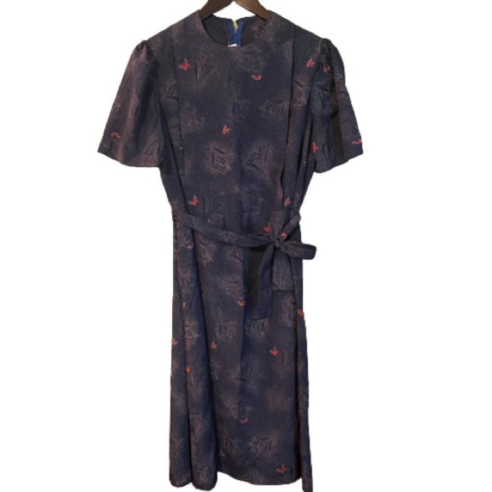 Vintage 80’s navy butterfly print dress
